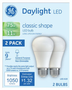 LED Light Bulbs, Daylight, 1050 Lumens, 11-Watts, 2-Pk.