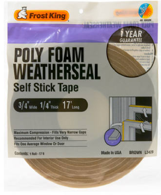 Foam Weatherseal Tape, 3/4W x 1/4-In. T x 17-Ft.