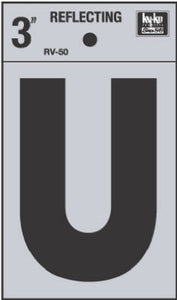 Address Letters, "U", Reflective Black/Silver Vinyl, Adhesive, 3-In.