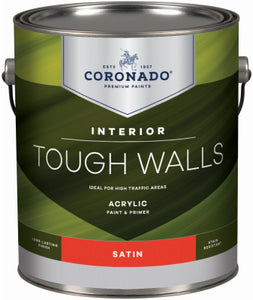 Tough Walls Interior Latex Paint & Primer In One, Satin, Tintable White, Gallon