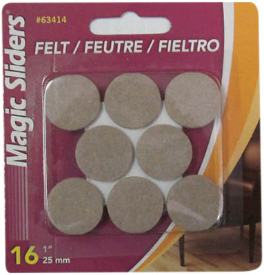 Surface Protectors, Felt Pad, Self-Stick, Oatmeal, 1-In. Round, 16-Pk.