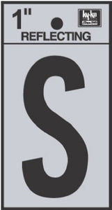 Address Letters, "S", Reflective Black/Silver Vinyl, Adhesive, 1-In.