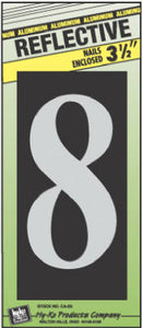 House Address Number "8", Reflective Aluminum, 3.5-In. On 5-In.Black Panel