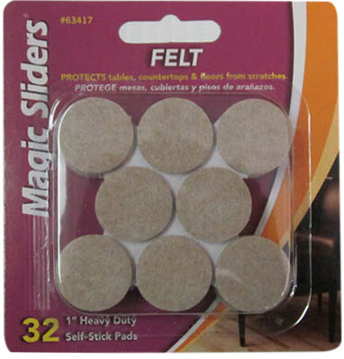 Surface Protectors, Felt Pad, Self-Stick, Oatmeal, 1-In. Round, 32-Pk.