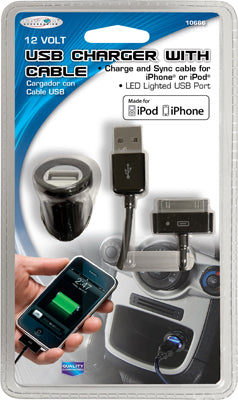 Car iPod/iPhone USB Charger, Cigarette Lighter Plug-In, 12-Volt, 2-Pc.
