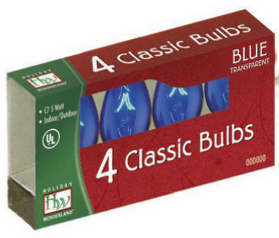 Christmas Lights Replacement Bulb, C7, Blue Transparent, 4-Pk.