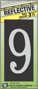 House Address Number "9", Reflective Aluminum, 3.5-In. On 5-In. Black Panel