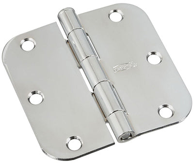 Door Hinge, Interior, Round-Edge, Polished Chrome, 3.5-In.