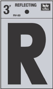 Address Letters, "R", Reflective Black/Silver Vinyl, Adhesive, 3-In.