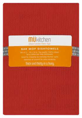 Bar Mop Towels, Crimson Red, 100% Cotton, 18 x 18-In., 3-Pk.