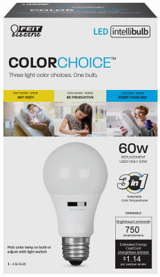 LED Intellibulb Light Bulb, 3-Colors-in-1, 9.5-Watts