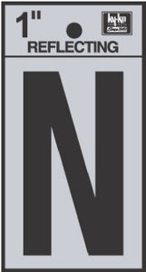 Address Letters, "N", Reflective Black/Silver Vinyl, Adhesive, 1-In.