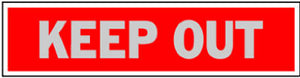 Sign, "Keep Out", Red Aluminum, Adhesive, 2 x 8-In.