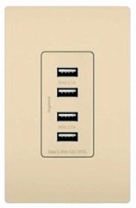 Outlet Quad USB Charger, Light Almond, 4.2-Amp