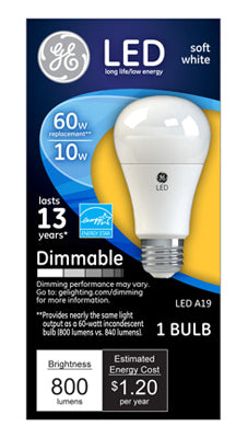 LED Light Bulb, Soft White, Dimmable, 800 Lumens, 10-Watts