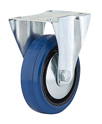 Rigid Plate Caster, Elastic Rubber, Blue, 5-In.