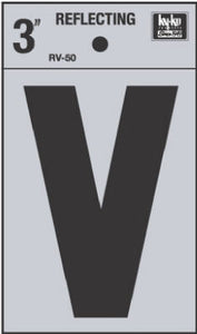 Address Letters, "V", Reflective Black/Silver Vinyl, Adhesive, 3-In.