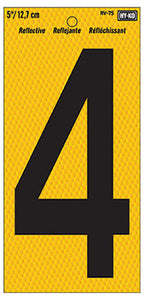 Address Number, Reflective Yellow & Black, 5-In., "4"