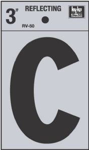 Address Letters, "C", Reflective Black/Silver Vinyl, Adhesive, 3-In.