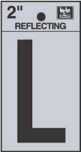 Address Letters, "L", Reflective Black/Silver Vinyl, Adhesive, 2-In.