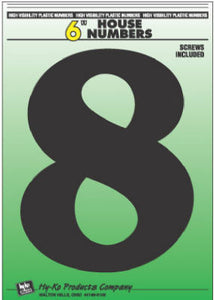 Address Numbers, "8", Black Plastic, Screw-In., 6-In.