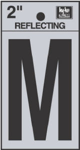 Address Letters, "M", Reflective Black/Silver Vinyl, Adhesive, 2-In.