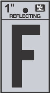 Address Letters, "F", Reflective Black/Silver Vinyl, Adhesive, 1-In.