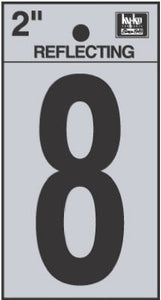 Address Numbers, "8", Reflective Black/Silver Vinyl, Adhesive, 2-In.