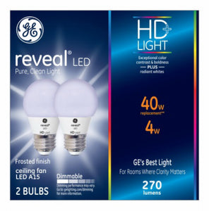 Reveal HD+ LED Ceilng Fan Light Bulbs, Frosted, 270 Lumens, 4-Watts, 2-Pk.