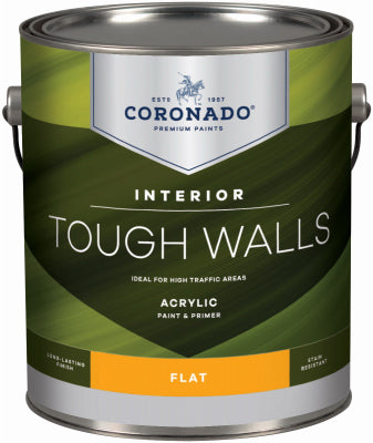 Tough Walls Interior Latex Paint & Primer In One, Flat, Tintable White, Gallon