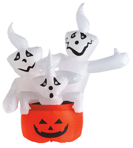 Halloween Inflatable Lawn Decoration, Stacked Ghosts, Lighted, 48-In.