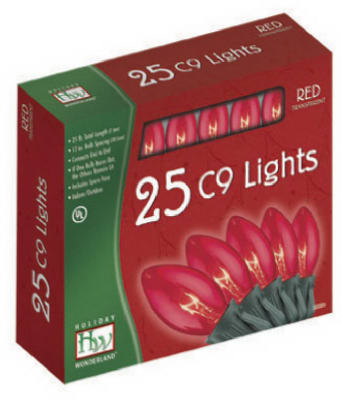 Christmas Lights Set, Clear Red C9 Bulbs, 25-Ct.