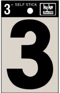 Address Numbers, "3", Black Vinyl, Adhesive, 3-In.