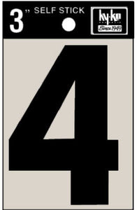 Address Numbers, "4", Black Vinyl, Adhesive, 3-In.