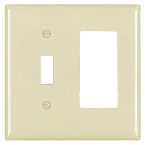 Wall Plate, 1-Toggle & 1 Decorator Opening, Urea, Ivory