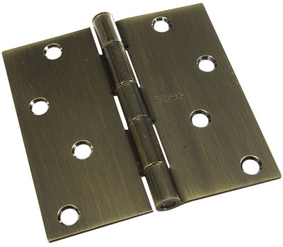 Door Hinge, Interior, Square-Edge, Antique Brass, 4-In.