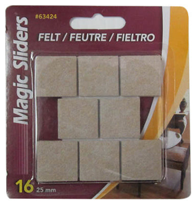 Surface Protectors, Felt Pad, Self-Stick, Oatmeal, 1-In. Square, 16-Pk.