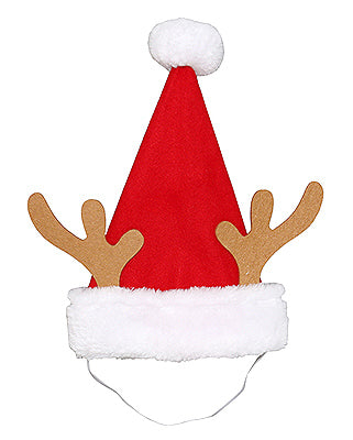 Holiday Pet Hat With Antlers, Red & White, 10-In.