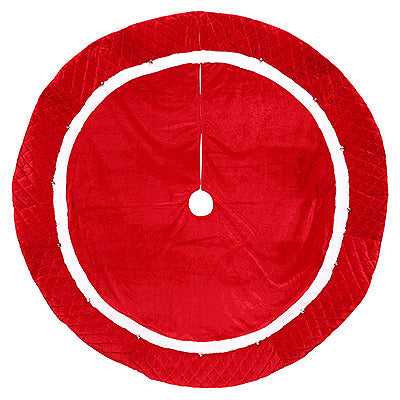 Christmas Tree Skirt, Red Velvet/Gold Bells, 56-In.