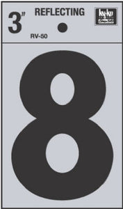 Address Number "8", Reflective Black Vinyl, 3-In.