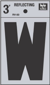 Address Letter, "W", Reflective, Black Vinyl  Adhesive, 3-In.