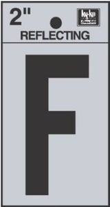 Address Letters, "F", Reflective Black/Silver Vinyl, Adhesive, 2-In.