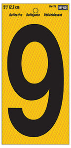 Address Number, Reflective Yellow & Black, 5-In., "9"