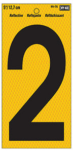 Address Number, Reflective Yellow & Black, 5-In., "2"