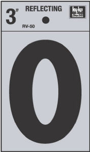 Address Number, "0", Reflective, Black Vinyl Adhesive, 3-In.