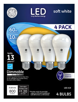 LED Light Bulbs, Soft White, 800 Lumens, 10-Watts, 4-Pk.