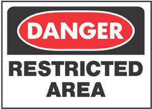 Sign, "Danger Restricted Area", Red/Black Polypropylene, 10 x 14-In.