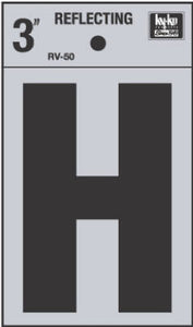 Address Letters, "H", Reflective Black/Silver Vinyl, Adhesive, 3-In.