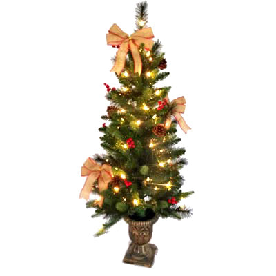 Christmas Porch Tree, Decorations + 70 Clear Lights, 4-Ft.