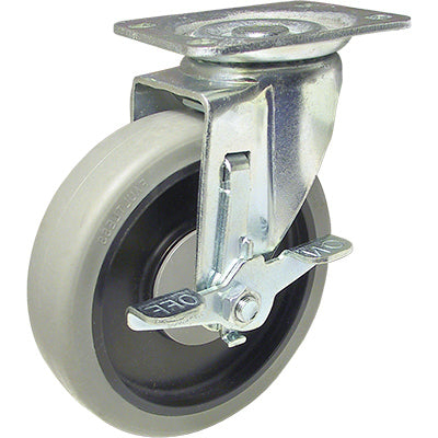 TPR Swivel Plate Caster With Side Grip Brake, Gray, 5-In.